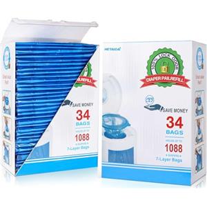 NAEPPBAIG Sacchetti di ricarica per secchio per pannolini, 34 sacchetti, 1088 conteggi, compatibili con sistema di smaltimento Arm&Hammer, 100% blocca gli odori, sigilla e lancia ricariche per secchi per