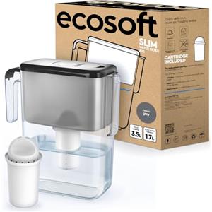 Ecosoft Slim Caraffa Filtrante - Colore Grigio, Capacità 3,5 L, Riduce Cloro e Calcare, Design Compatto per il Frigo, Filtro Incluso