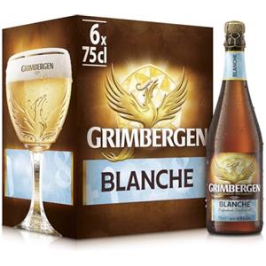 Grimbergen Blanche, Cassa con 6 Bottiglie da 75cl, Birra d'Abbazia Blanche/Witbier, Gusto Agrumato e Speziato, Gradazione Alcolica 6.0% Vol.