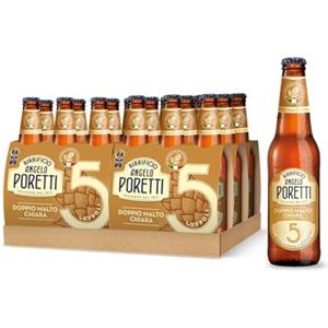 Birrificio Angelo Poretti Birra 5 Luppoli Doppio Malto Chiara, Cassa con 24 Bottiglie da 33cl, Birra Bock Doppio Malto Chiara, Gusto Maltato e Fruttato, Gradazione Alcolica 6.5% Vol.