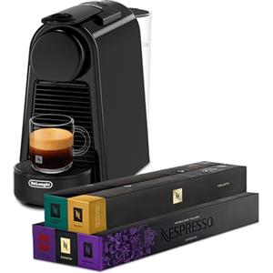 Nespresso De'Longhi Nespresso Essenza Mini EN85.B + 5 confezioni diverse di capsule di caffè, Sistema Capsule Nespresso, Serbatoio acqua 0.6L, Design Compatto, Pressione 19 Bar, 1150W, Nera
