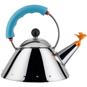 Alessi Bollitore 9093/1 con Fischietto Uccellino, Capacità 1L, Acciaio Inossidabile, Azzurro Chiaro, Design di Michael Graves