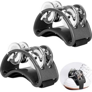 Helweet Tamburello da Piede, Tamburello Foot, Tambourine Shaker da Piede, Percussione Strumento Musicale, per Performance Acustiche e Improvvisazione, Adatto per Feste, Concerti, 2 Pezzi, Neri