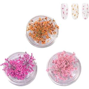 Nevoluxer Accessori Unghie Nail Art Fiori Secchi 3 Colori Naturali Fiori Essiccati Decorativi Decorazioni Unghie Professionali per Smalto e Gel Rosa Arancione Fucsia