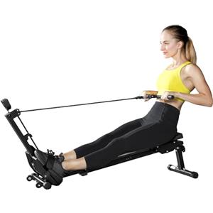 SPORTNOW Vogatore per Casa, Vogatore Compatto Silenzioso con Resistenza a Elastico, Monitor LCD, Sedile Imbottito, per Allenamento Tutto il Corpo, Capacità 150 kg, Salvaspazio, Nero