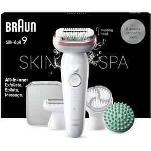Braun Silk-épil 9 SkinSpa Depilatore Donna, Epilatore Elettrico Donna Con Testina Flessibile Per Una Epilazione Semplice, Wet & Dry, Pelle Liscia a Lungo, Kit Tutto-In-Uno, 9-080, Bianco/Rosa