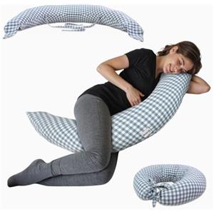 Mobiclinic®, Cuscino Allattamento e Gravidanza XXL, 3 in 1, Fodera in 100% Cotone, 180 Cm, Spalline Regolabili, Multifunzione, Aura, Rimovibile e Lavabile, Multiposizione, Stampa Vichy