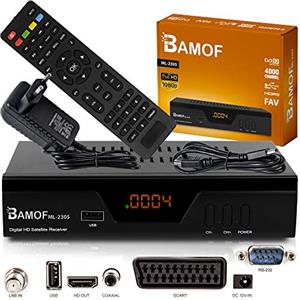 hd-line Bamof 2305 - Ricevitore satellitare digitale satellitare, (HDTV, DVB-S/S2, HDMI, SCART, 2 porte USB 2.0, Full HD 1080p) [preprogrammato per Astra Hotbird Türksat] [Classe energetica A+++]