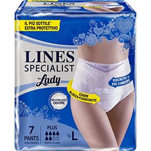 FATER SpA Lines Specialist Pants Plus Taglia L - Mutandine Assorbenti per Incontinenza, 7 Pezzi con Fascia Elastico Morbida
