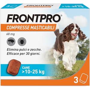 FRONTPRO 3 Compresse Masticabili Antiparassitario per Cani di Peso > 10-25 kg Protegge da Pulci e Zecche, Antipulci in Confezione da 3 Compresse da 68 mg di Afoxolaner, 10kg-25kg