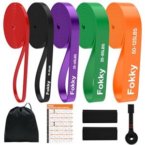 Fokky Elastici Fitness, 5 Livelli di Resistenza Elastico Fitness con Ancoraggio Porta e Cover Protettiva, Elastici Palestra per Allenamento, Stretching, Trazioni alla Sbarra