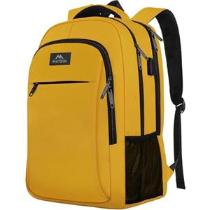 MATEIN Zaino Donna Uomo 15.6 Pollici Porta PC, Impermeabile per Computer Portatile Con Caricatore USB, Università Casual per Studente Viaggiatore Lavoratore, Giallo