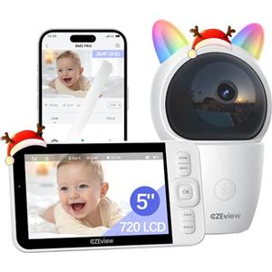 CZEview 2K/5,0" LCD Baby Monitor Video e Audio, Telecamera Bambini con Monitor, PTZ 360°, Controllo Tramite APP Mobile & Monitor, Rilevamento di Grida/Movimento (bianco nero)