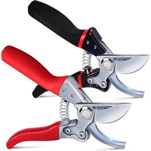 kynup 2 Forbici Cesoie, Forbici da Giardino Professionali, Lama Affilata in Acciaio SK-5, Forbici da Potatura Forti e Antiruggine (Nero e Rosso)