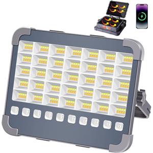 MASMEJOR Faro LED Ricaricabile 100W, Faretto LED Ricaricabile 10000LM 15000mAh con Doppi Pannelli Solari, Funzione Torcia, 5 Modalità, Faro a Batteria Ideale per Campeggio, Lavoro, Pesca