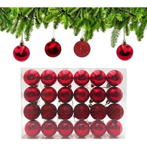 Xcdhemde® Set 24 Palline di Natale, Palline Natale Rosse Plastica 5cm, Addobbi e Decorazioni Per Albero Di Natale (Rosso)