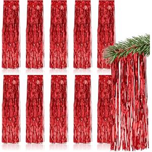 com-four® 10x ghirlanda lametta rossa, decorazione natalizia per albero, tenda liscia con fili sottili (rosso - 10 pezzi)