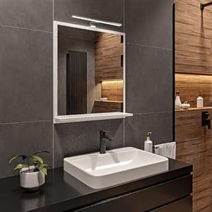 HAJDUK FURNITURE Bianco Specchio Bagno con Luce da Parete A: 70 cm x L: 60cm con Mensola - Specchio da Bagno Retroilluminato con Ripiani, IP44 la Toilette Riflesso LED 4000 K Colore della custodia LED: Cromo