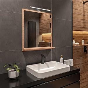HAJDUK FURNITURE Sonoma Specchio Bagno con Luce da Parete A: 70 cm x L: 60cm con Mensola - Specchio da Bagno Retroilluminato con Ripiani, IP44 la Toilette Riflesso LED 4000 K Colore della custodia LED: Cromo