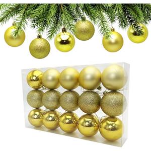 AITODOS TA AiTodos® Set 15 Palline di Natale 6 cm, Palline di Natale Oro, Palle Natalizie in Plastica Adatte per Decorazioni Natalizie da Interno e da Esterno(Oro)