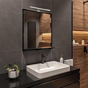 HAJDUK FURNITURE Nero Specchio Bagno con Luce da Parete A: 70 cm x L: 60cm con Mensola - Specchio da Bagno Retroilluminato con Ripiani, IP44 la Toilette Riflesso LED 4000 K Colore della custodia LED: Cromo