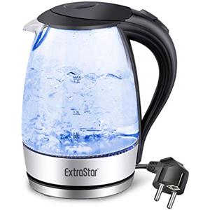 EXTRASTAR Bollitore Acqua Elettrico, Bollitore da 1,7L in vetro con indicatore luminoso a LED blu, bollitore elettrico senza BPA con spegnimento automatico e protezione da bollitura a secco.