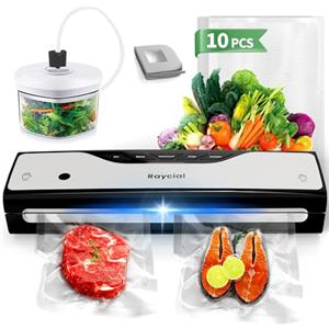 Raycial Macchina Sottovuoto Alimenti, 5 in 1 Macchina Sottovuoto, Automatica Sigillatore Sottovuoto Macchina, con 10 Sachetti Sottovuoto e Tubo e Taglierina (Gli accessori sono nella macchina)