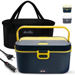 Aotto 2L Scaldavivande Elettrico Portatile Grande Capacità, 90w Porta Pranzo Riscaldabile, Scalda Vivande Elettrico per Auto Camion e Ufficio, Schiscetta Pranzo Riscaldabile con Borsa Termica (Blu)