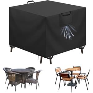 Aujink Copertura Tavolo Esterno Impermeabile, Panno 420D Oxford Impermeabile Copertura Per Mobili da Giardino Tavoli e Sedie da Cortile Raggi UV Resistente allo Strappo , Nero, 90x90x90 cm