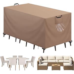Aujink Copertura Tavolo Esterno Impermeabile, Panno 420D Oxford Impermeabile Copertura Per Mobili da Giardino Tavoli e Sedie da Cortile Raggi UV Resistente allo Strappo , Kaki, 125x63x74 cm