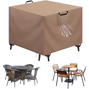 Aujink Copertura Tavolo Esterno Impermeabile, Panno 420D Oxford Impermeabile Copertura Per Mobili da Giardino Tavoli e Sedie da Cortile Raggi UV Resistente allo Strappo , Kaki, 90x90x90 cm