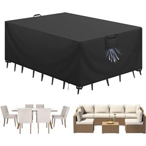 Aujink Copertura Tavolo Esterno Impermeabile, Panno 420D Oxford Impermeabile Copertura Per Mobili da Giardino Tavoli e Sedie da Cortile Raggi UV Resistente allo Strappo , Nero, 270x180x90 cm