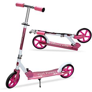 Cecaylie Monopattino per bambini, 2 ruote, scooter a 3 altezze, 205 mm, con tracolla, monopattino fino a 100 kg, per ragazze, ragazzi e bambini dai 5 anni, rosa