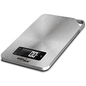 Green Blue GB170 - Bilancia digitale da cucina, in acciaio INOX, con timer, bilancia elettronica fino a 5 kg, funzione tara, colore: argento