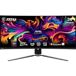msi MAG 341CQP QD-OLED Monitor Gaming Curvo UWQHD 34, Quantum Dot OLED (3440x1440), 175Hz / 0.03ms, 99% DCI-P3, ΔE≤2, DisplayHDR True Black 400, KVM, DP 1.4a, HDMI 2.1, USB Type-C