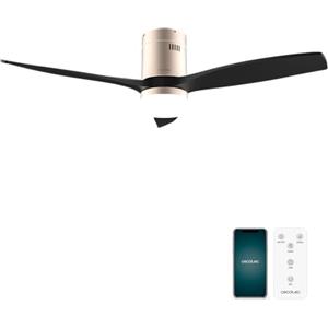 Cecotec Ventilatore da Soffitto con Luce EnergySilence Aero 5600 Aqua GoldBlack Connected. 40 W, LED 18 W, Diametro 132 cm, Wi-Fi, Telecomando, Protezione IP44, Timer 8 Ore, 3 Pale, 6 Velocità