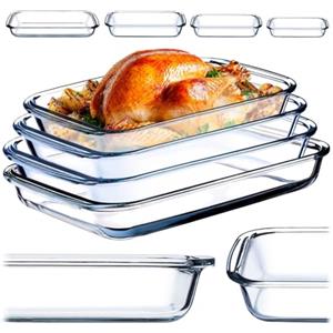 KADAX Set di pirofile, in vetro resistente al calore, 4 pezzi (1 l, 1,5 l, 2,2 l, 3 l), stampi in vetro resistenti al forno per cuocere, cucinare e servire, lavabili in lavastoviglie e adatti al