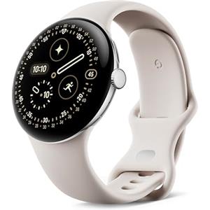 Google Pixel Watch 4 (45 mm) - Smartwatch Android con tracker per fitness e benessere, e assistente virtuale Gemini - Cassa in alluminio argento lucido - Cinturino sportivo grigio creta - LTE