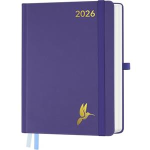 FEKSINO Agenda 2026 Giornaliera A5-21,3 x 14,6 cm, 1 Giorno 1 Pagina Weekly Planner 12 Mesi da gennaio 2026 a dicembre 2026, Copertina Rigida in Pelle PU,Lila