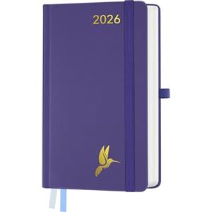 FEKSINO Agenda 2026 Giornaliera 18 x 9,8 cm, 1 Giorno 1 Pagina A6 Weekly Planner 12 Mesi da gennaio 2026 a dicembre 2026, Copertina Rigida in Pelle PU, Lila