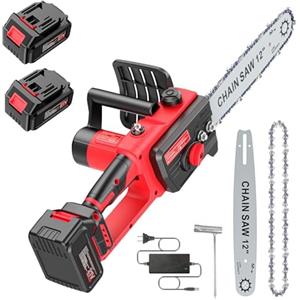 ponoseu Brushless Mini Motosega a Batteria per Potatura 12 Pollici,1300W Motosega Elettrica 2 * 3000 mAh Batteria, con Lubrificazione Automatica,Sega Elettrica per Potatura per Tagliare Legna, Potare Rami