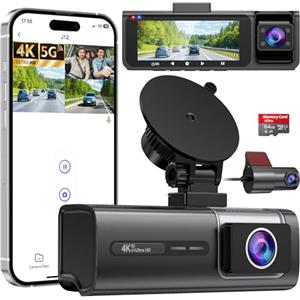 Vasip 3-Canali Dash Cam Auto 4K+1080P+1080P, 5GHz WiFi Telecamera per Auto con Scheda SD 64G, Dashcam Auto 170° Grandangolo,Super Visione Notturna,WDR,G-Sensor,Registrazione in Loop(Argento)