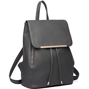 Miss Lulu Zaino Donna, Shell con Coulisse Borsa Zainetto Nero, Zaini Elegante PU Pelle Impermeabile, Medio Antifurto Scuola Lavoro Viaggio Università
