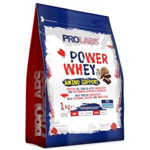 PROLABS- Proteine in Polvere POWER WHEY AMINO SUPPORT Concentrate Ricche di Aminoacidi Essenziali e BCAA, Whey Protein + Creatina, Glutammina, Vitamina B6 Crescita, Forza, Recupero 1kg Chocolate/Cocco