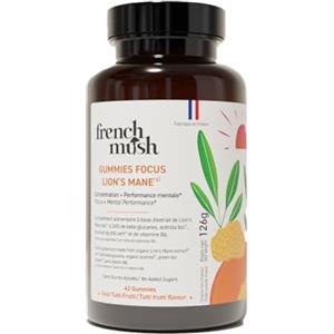 French Mush Lion's Mane Gummies - Integratore per la memoria e la concentrazione - Multivitaminico con vitamina C, B6, acerola e tè verde - Benessere, rilassamento - 42 gummies vegane multifrutta