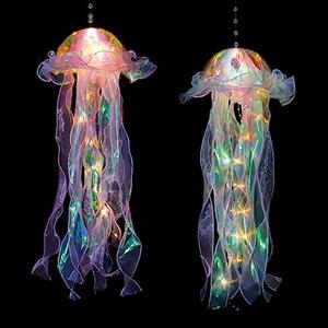 Dremisland 2 pezzi lampada da medusa sospesa da appendere, meduse, lanterna luminosa, blu, viola, portatile, lampada da medusa Jellyfish, luce d'atmosfera ricaricabile, per compleanni, ragazze, Natale