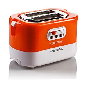 Ariete 159 Toastime - Tostapane con Pinze per 2 fette di pane - 9 Gradi di Doratura - 700 Watt - Bianco e Arancio