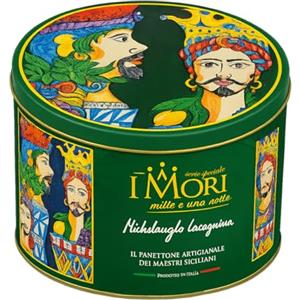 Generico I Mori Panettone Artigianale Premium in Latta con Crema al Pistacchio di Sicilia, Ricoperto con Glassa e Pistacchio, Senza Canditi e Uvetta 1kg