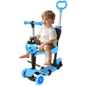 VIIROUD Monopattino a 3 ruote per scooter pieghevole | regolabile in altezza con ruota luminosa a LED, attività all'aperto per ragazzi e ragazze per bambini dai 18 mesi agli 8 anni, 5 in 1 (A) blu