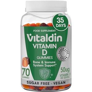 VITALDIN Vitamina D Gummies - 2000 UI - Vegane e Senza Zuccheri - 70 Gommose ai Frutti - Sistema immunitario e ossa - Aiuta l'assorbimento del calcio - Integratore per adulti e bambini - 1 mese
